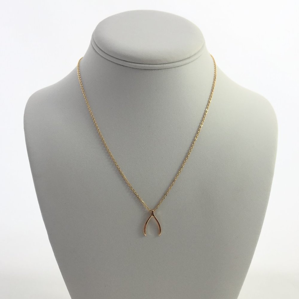 Wish bone dainty minimalist gold tone necklace - Picture 5 of 6